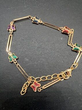 Gold-Tone Multi-Color Butterfly Link Bracelet - Unbranded